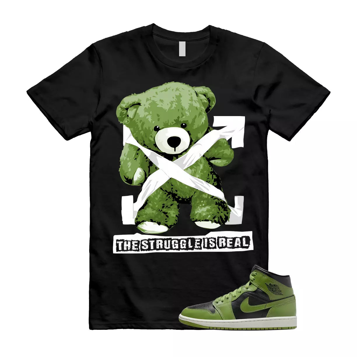 The Struggle is Real T-Shirt to match Jordan 1 Mid Altitude Green Heather Sail Mean Electric T-Shirt, Sneaker Match Tee