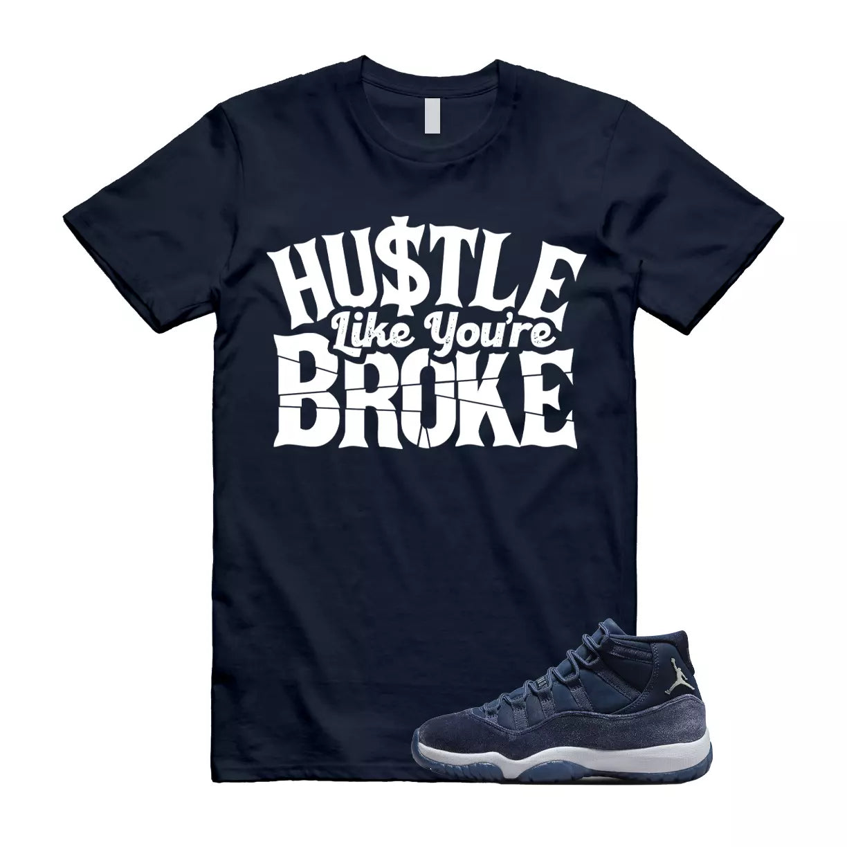 BROKE Shirt to match Jordan 11 Midnight Navy Metallic Silver Georgetown Trainer T-Shirt, Sneaker Match Tee
