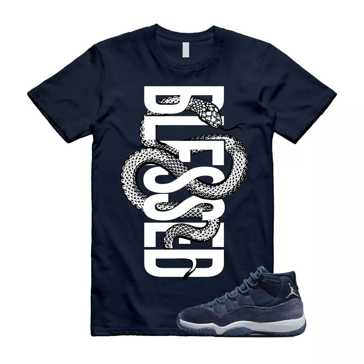 SNAKE Shirt to match Jordan 11 Midnight Navy Metallic Silver Georgetown Trainer T-Shirt, Sneaker Match Tee