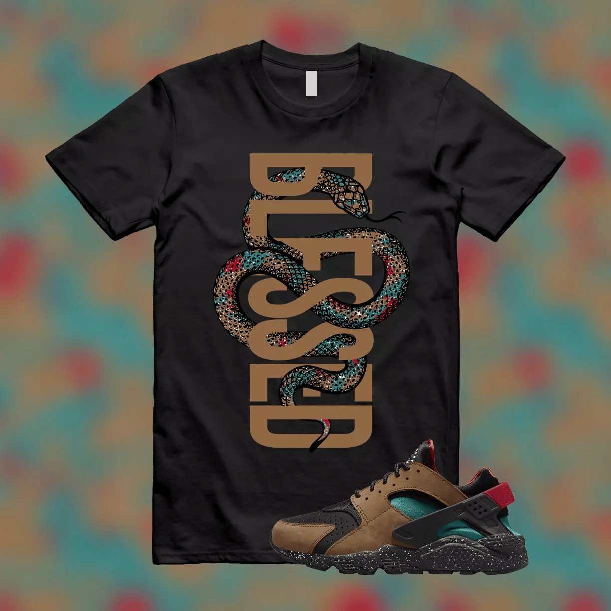 SNAKE T Shirt to match Air Huarache Light British Tan Geode Teal Green Team T-Shirt, Sneaker Match Tee