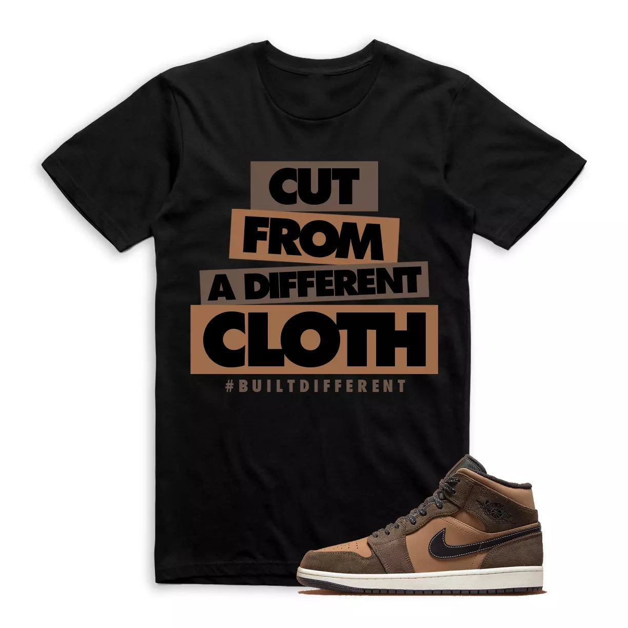 CLOTH Shirt to match Jordan 1 Mid SE Dark Chocolate Archaeo Brown Crimson Bliss T-Shirt, Sneaker Match Tee