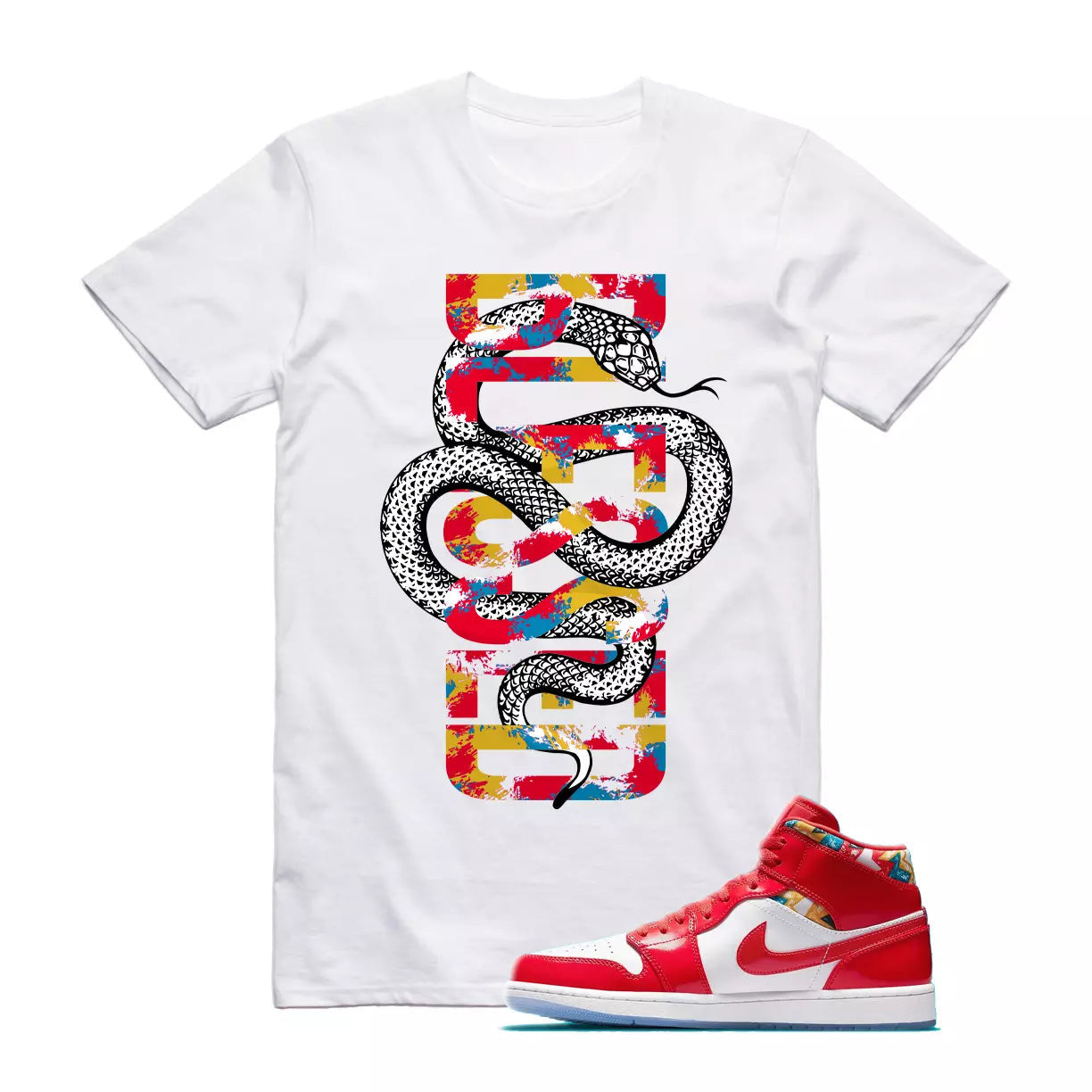 SNAKE Shirt to match Air Jordan 1 Mid Barcelona Sweater Chile Red Pollen Chicago T-Shirt, Sneaker Match Tee