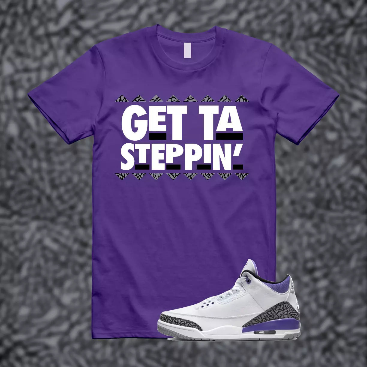 GET Shirt to match Jordan 3 Iris Cement Grey Elephant Varsity Court Purple T-Shirt, Sneaker Match Tee