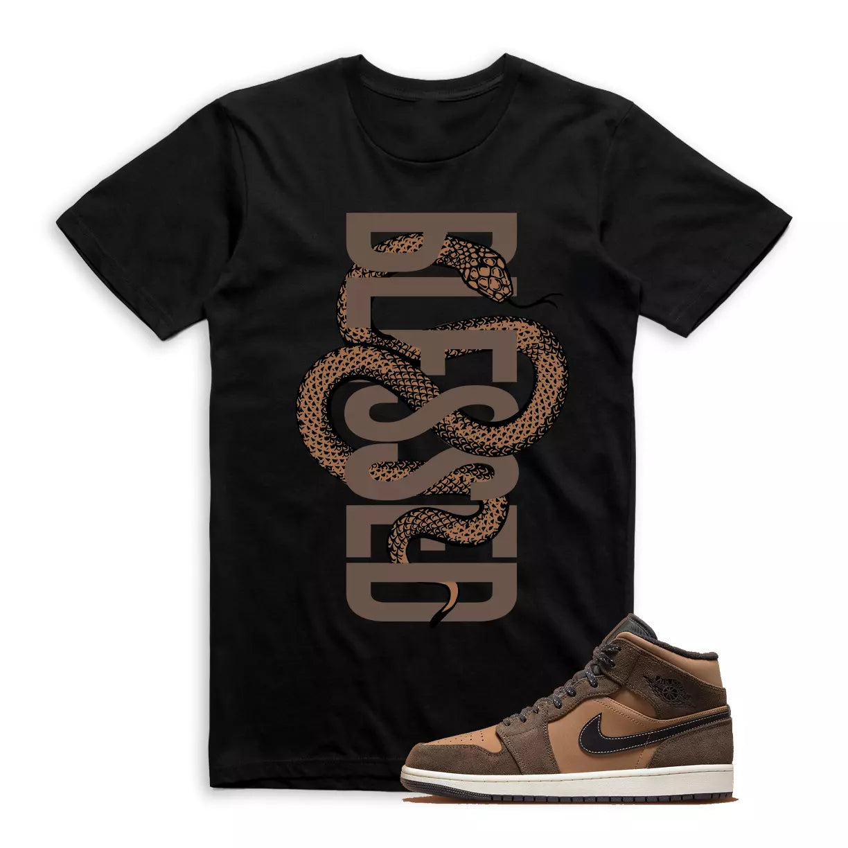 SNAKE Shirt to match Jordan 1 Mid SE Dark Chocolate Archaeo Brown Crimson Bliss T-Shirt, Sneaker Match Tee