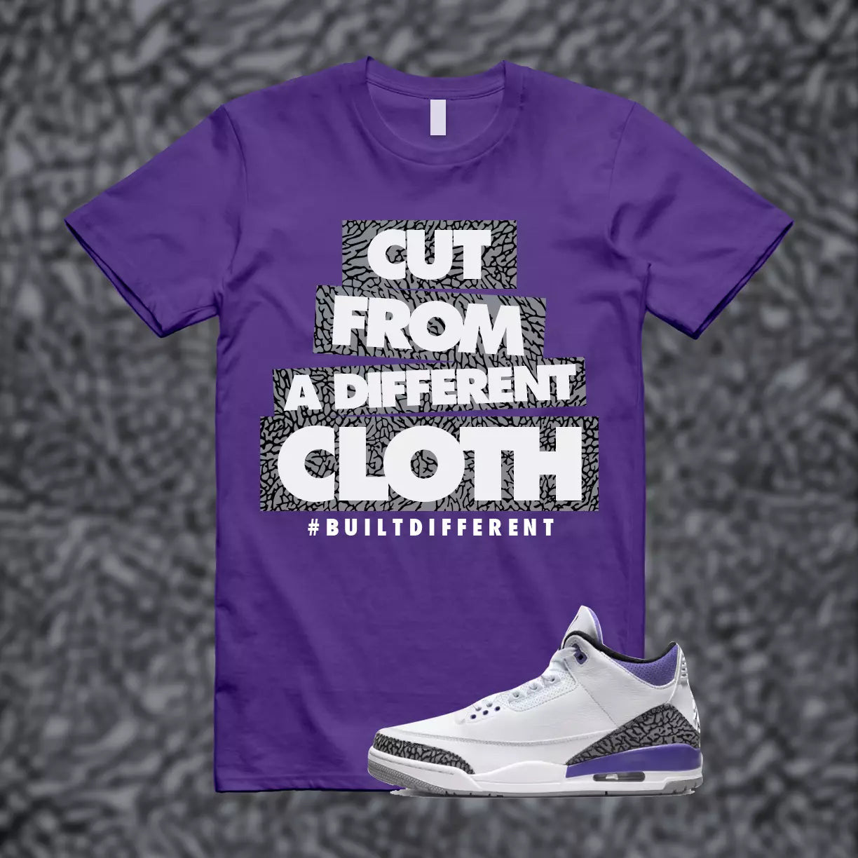 CLOTH Shirt match Jordan 3 Iris Cement Grey Elephant Varsity Court Purple T-Shirt, Sneaker Match Tee