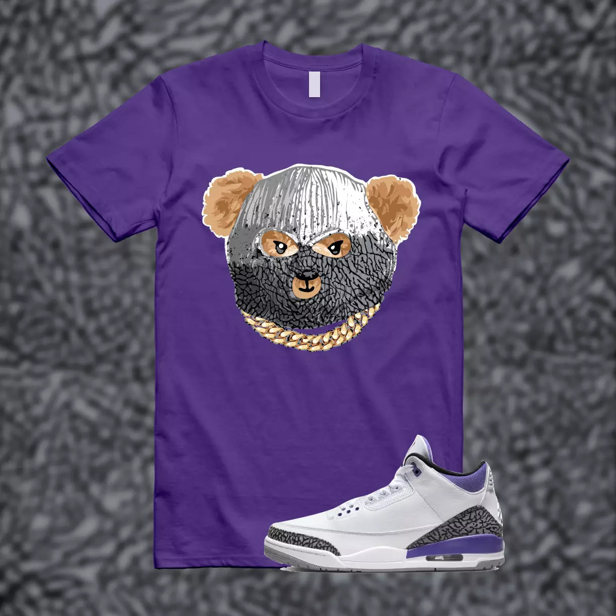 SKI Shirt match Jordan 3 Dark Iris Cement Grey Elephant Varsity Court Purple T-Shirt, Sneaker Match Tee