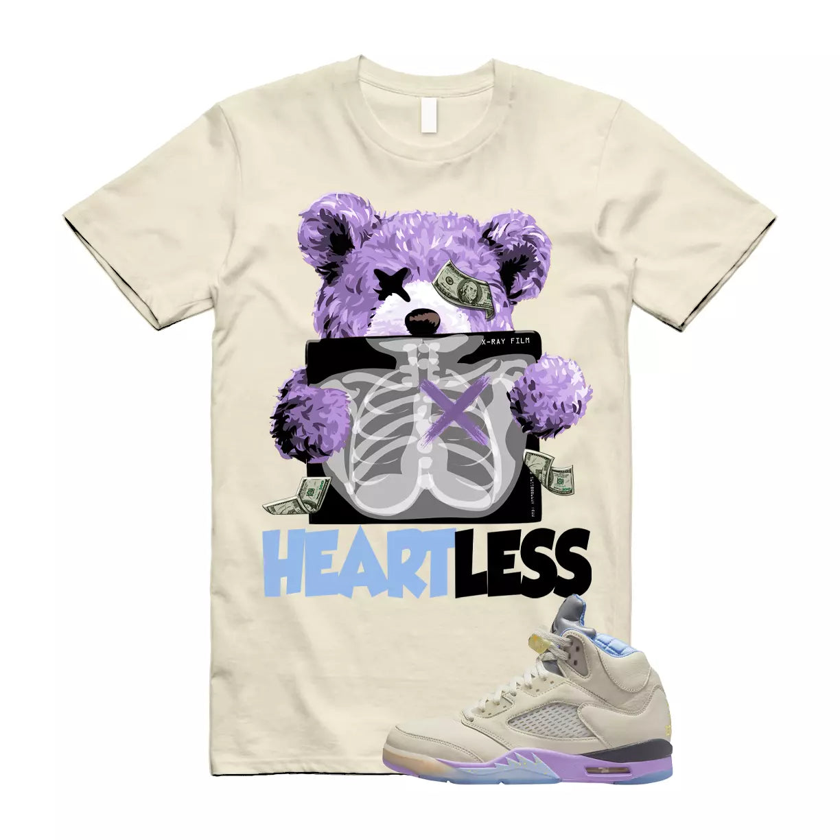 HEART T Shirt to match Jordan 5 Retro DJ Khaled Sail Washed Yellow Violet Star T-Shirt, Sneaker Match Tee
