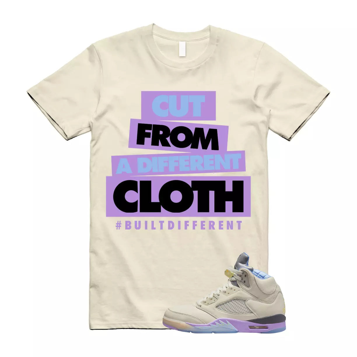 CLOTH T Shirt to match Jordan 5 Retro DJ Khaled Sail Washed Yellow Violet Star T-Shirt, Sneaker Match Tee