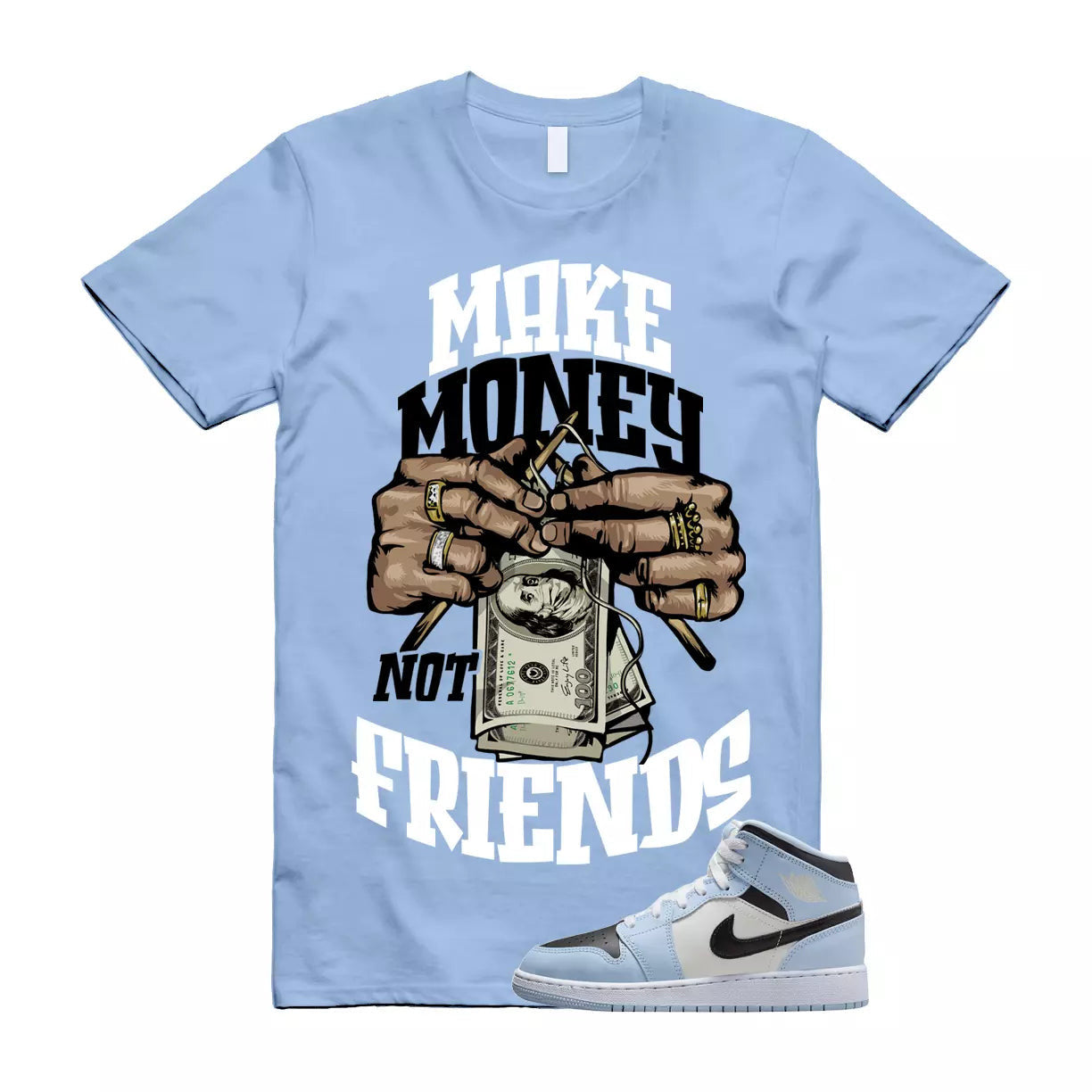 MM T Shirt to match Air Jordan 1 Mid GS Ice Blue Sail Black White UNC T-Shirt, Sneaker Match Tee