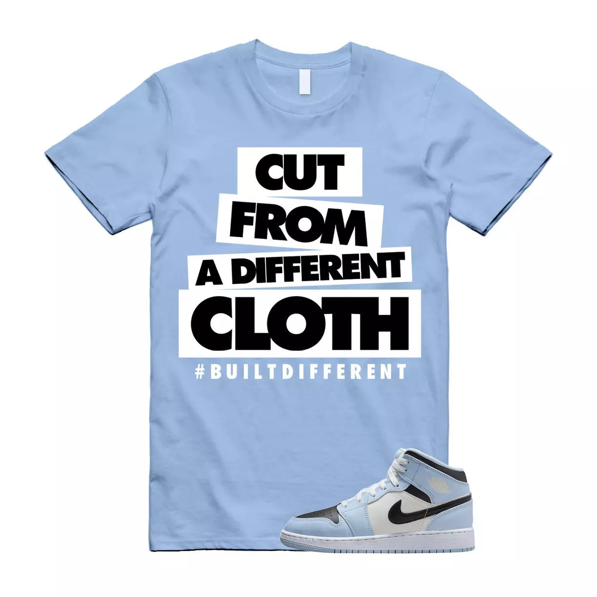 CLOTH T Shirt to match Air Jordan 1 Mid GS Ice Blue Sail Black White UNC T-Shirt, Sneaker Match Tee