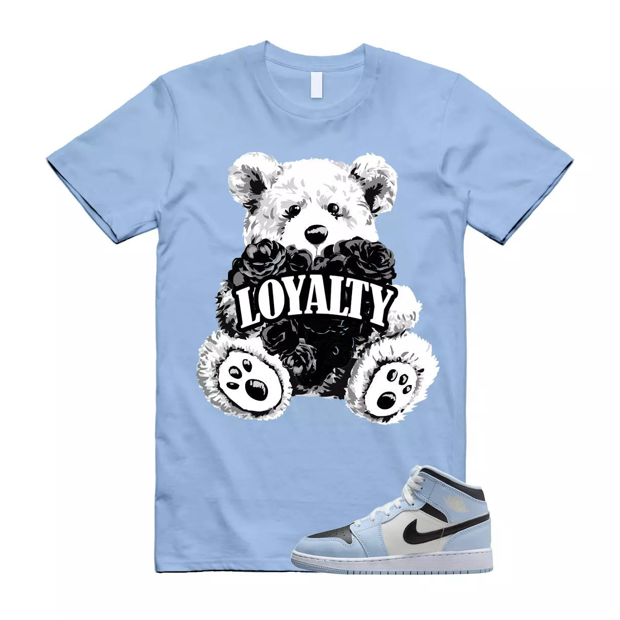 LYLTY T Shirt to match Air Jordan 1 Mid GS Ice Blue Sail Black White UNC T-Shirt, Sneaker Match Tee