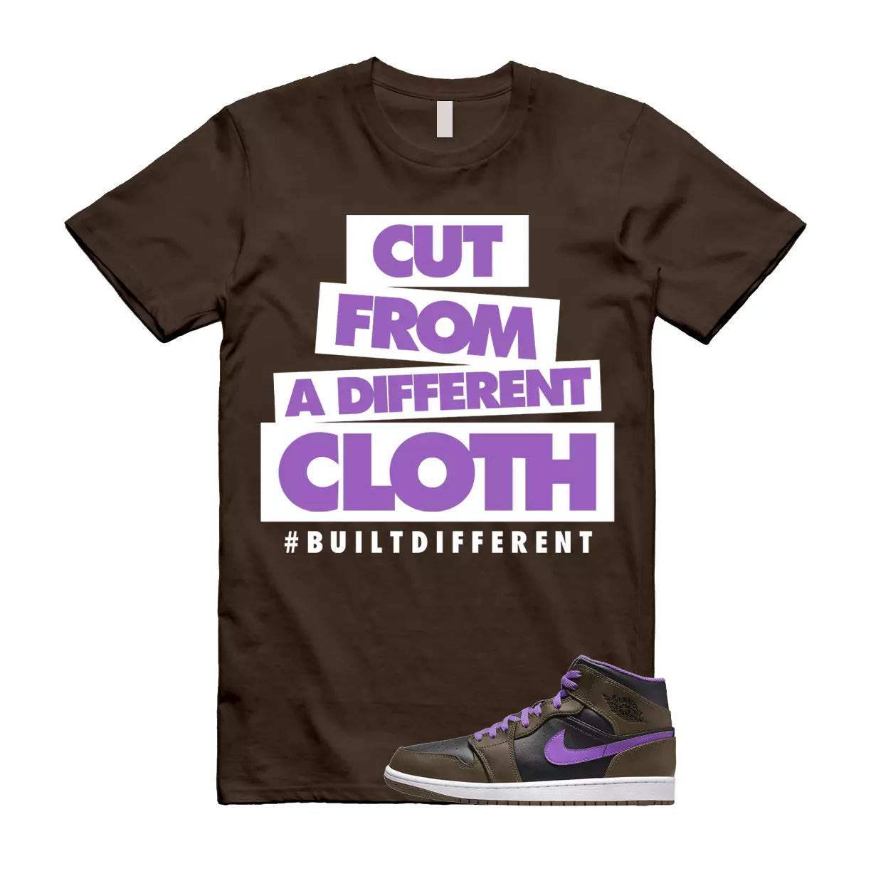 CLOTH T Shirt to match Air Jordan 1 Mid Palomino Purple Mocha Wild Berry Black T-Shirt, Sneaker Match Tee