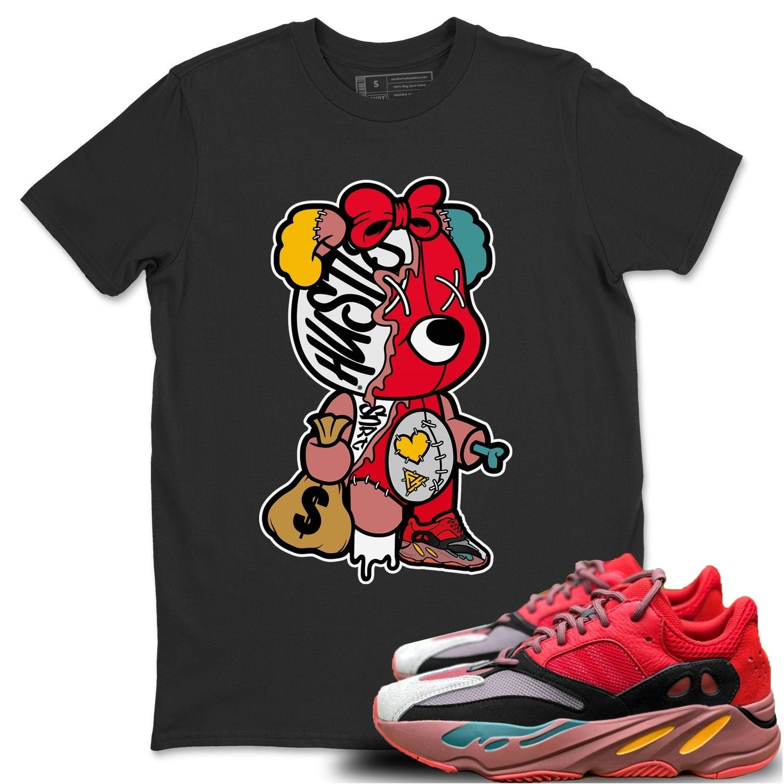 Stitched Hustle Bear - Sneaker Shirt To Match Yeezys 700 Hi-Res Red T-Shirt, Sneaker Match Tee