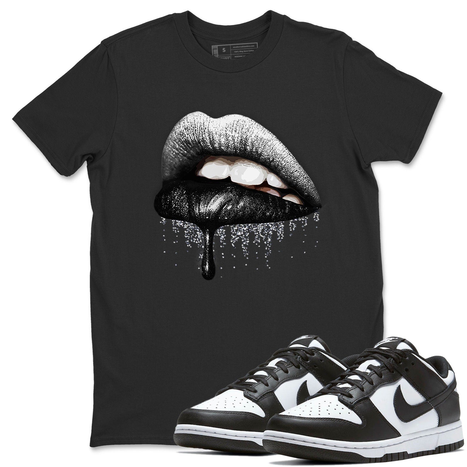 Dripping Lips Unisex Crew Neck T-Shirt - Sneaker Shirt To Match Dunks Panda Black White T-Shirt, Sneaker Match Tee