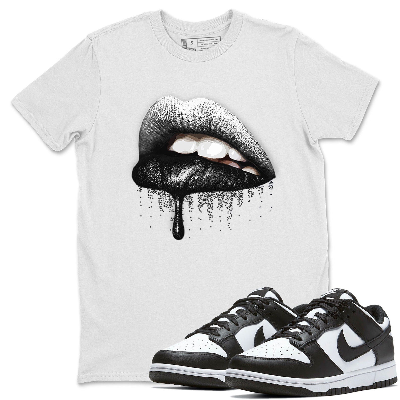 Dripping Lips Unisex Crew Neck T-Shirt - Sneaker Shirt To Match Dunks Panda Black White T-Shirt, Sneaker Match Tee
