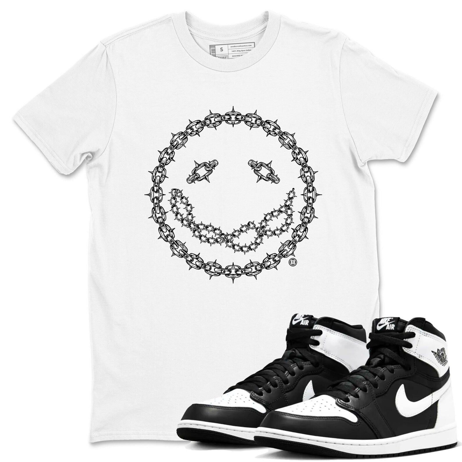 Chain Smile Sneaker Tee - Unisex Cotton Sneaker Shirts To Match Jordans AJ1 Black White T-Shirt, Sneaker Match Tee