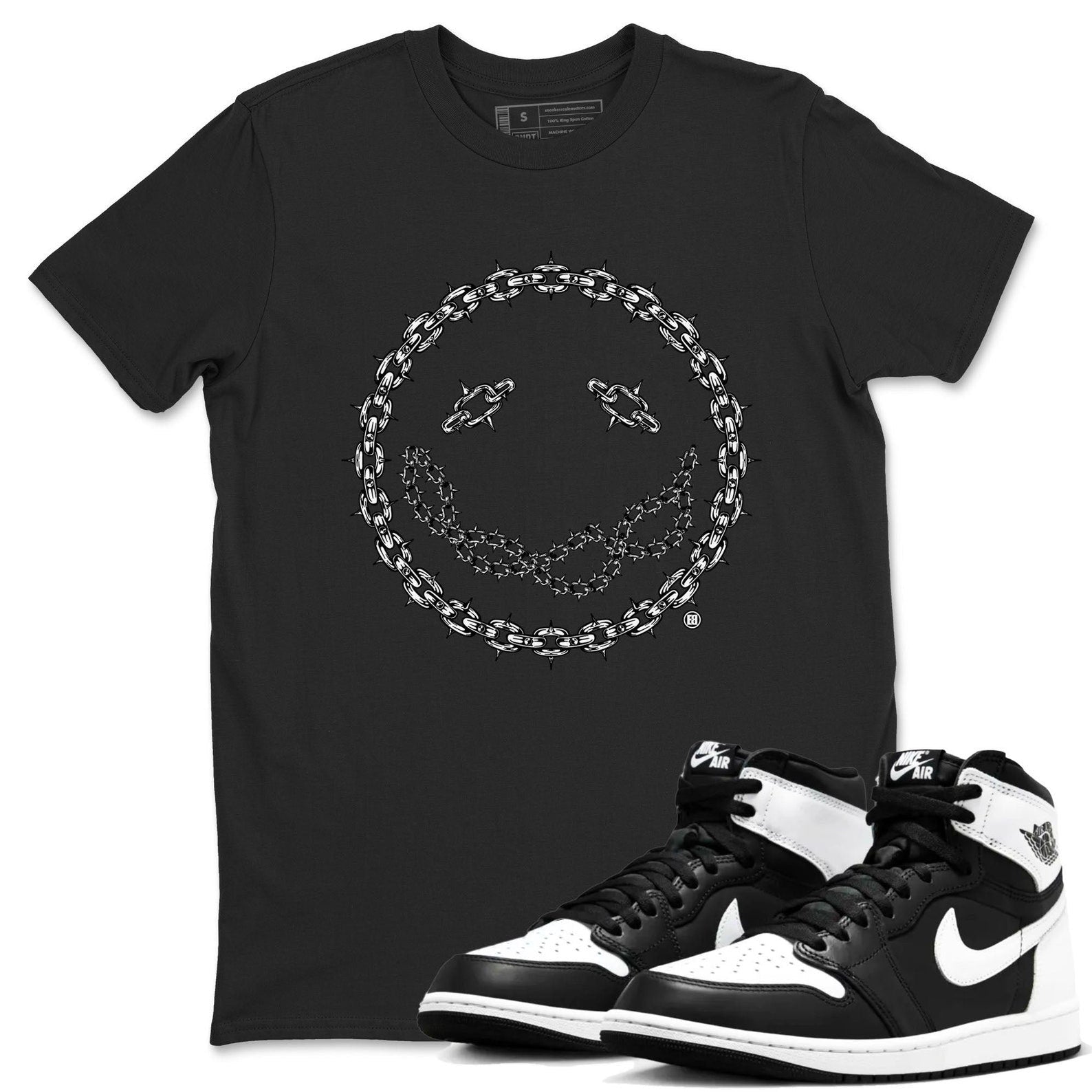 Chain Smile Sneaker Tee - Unisex Cotton Sneaker Shirts To Match Jordans AJ1 Black White T-Shirt, Sneaker Match Tee