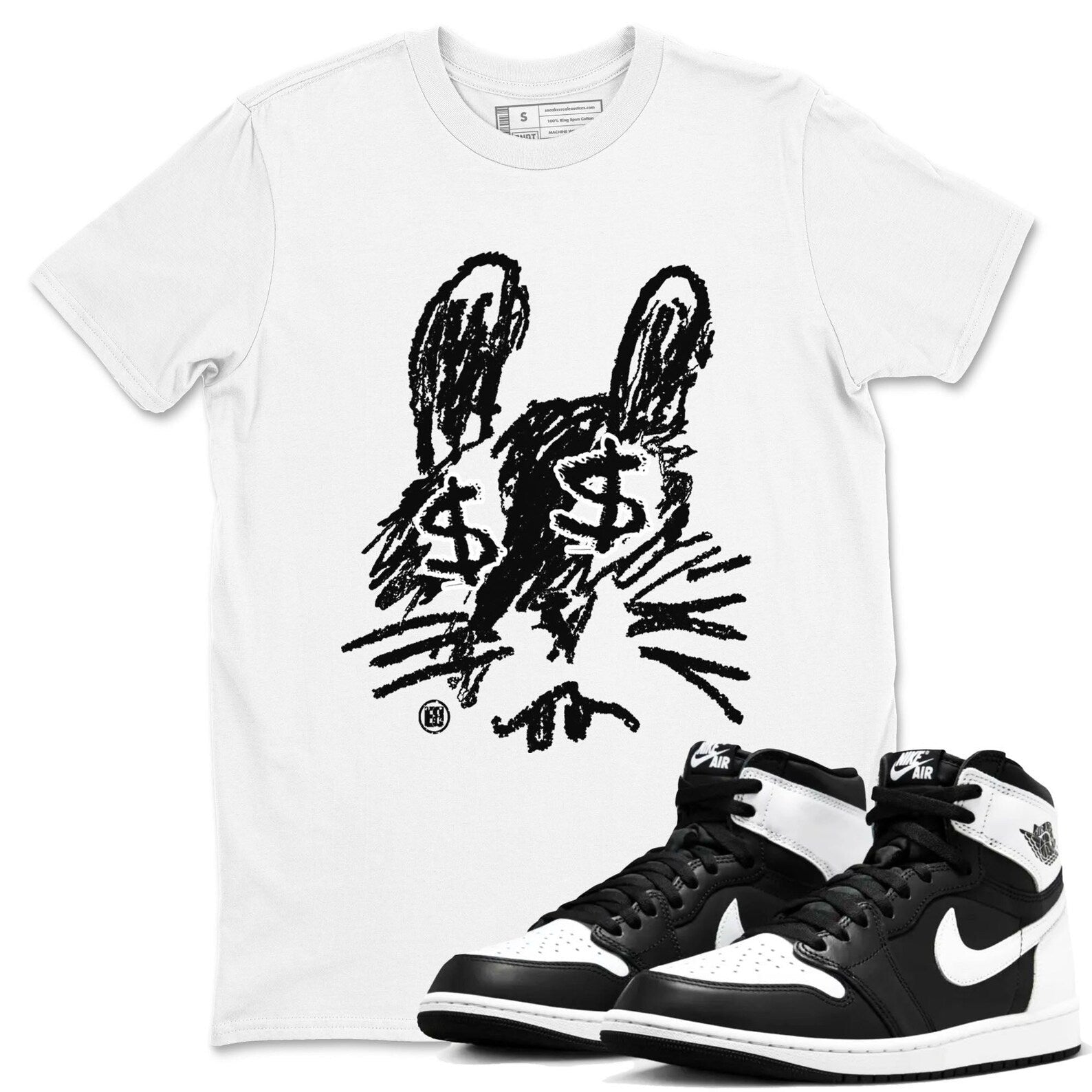 Crayon Bunny Sneaker Tee - Unisex Cotton Sneaker Shirts To Match Jordans AJ1 Black White T-Shirt, Sneaker Match Tee