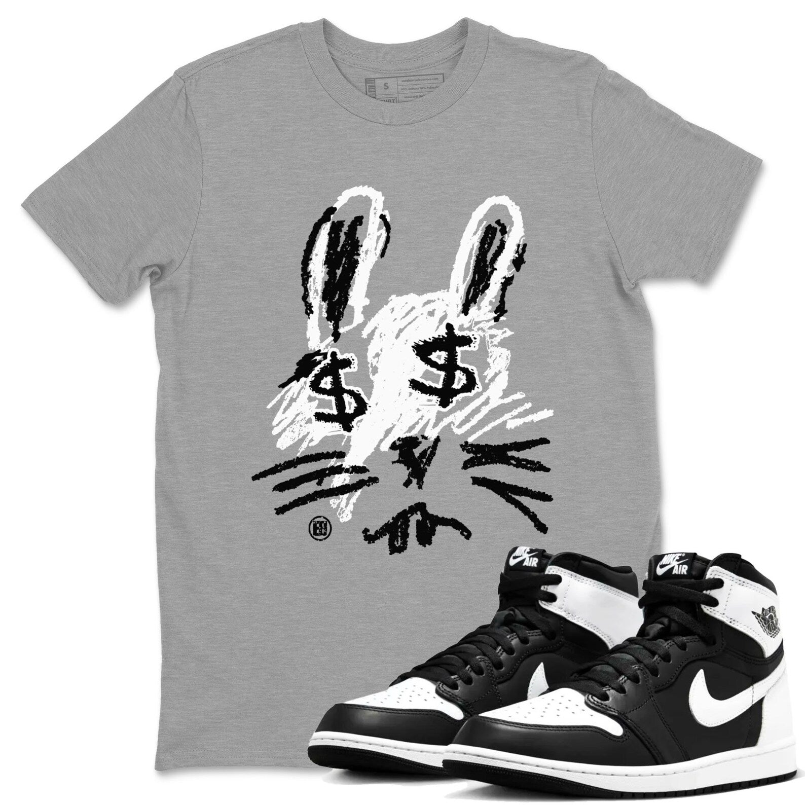 Crayon Bunny Sneaker Tee - Unisex Cotton Sneaker Shirts To Match Jordans AJ1 Black White T-Shirt, Sneaker Match Tee