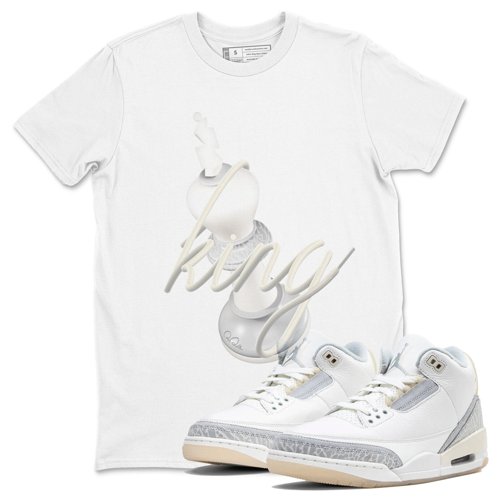 3D King Sneaker Tee - Unisex Cotton Sneaker Shirts To Match Jordans 3s Craft Ivory T-Shirt, Sneaker Match Tee