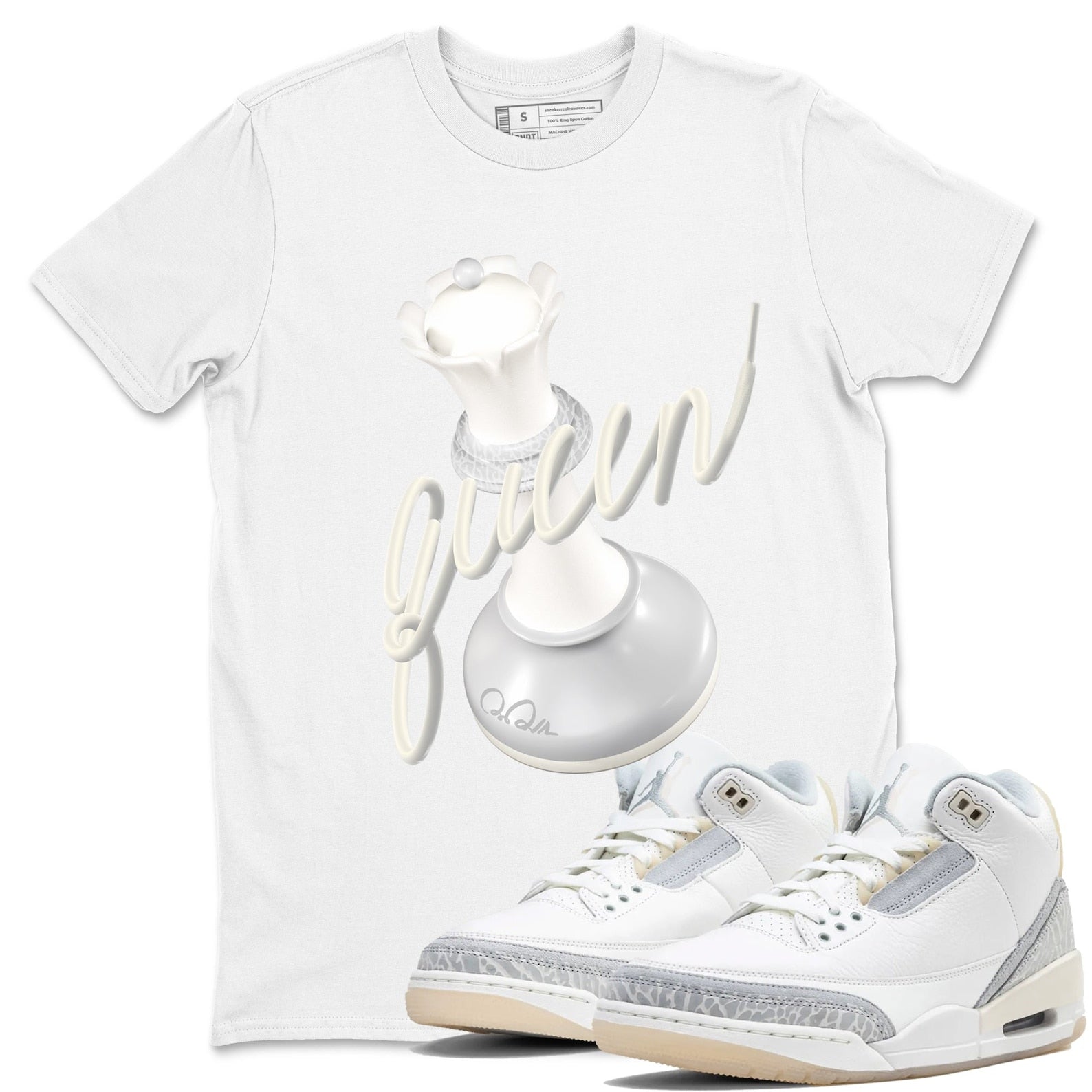 3D Queen Sneaker Tee - Unisex Cotton Sneaker Shirts To Match Jordans 3s Craft Ivory T-Shirt, Sneaker Match Tee