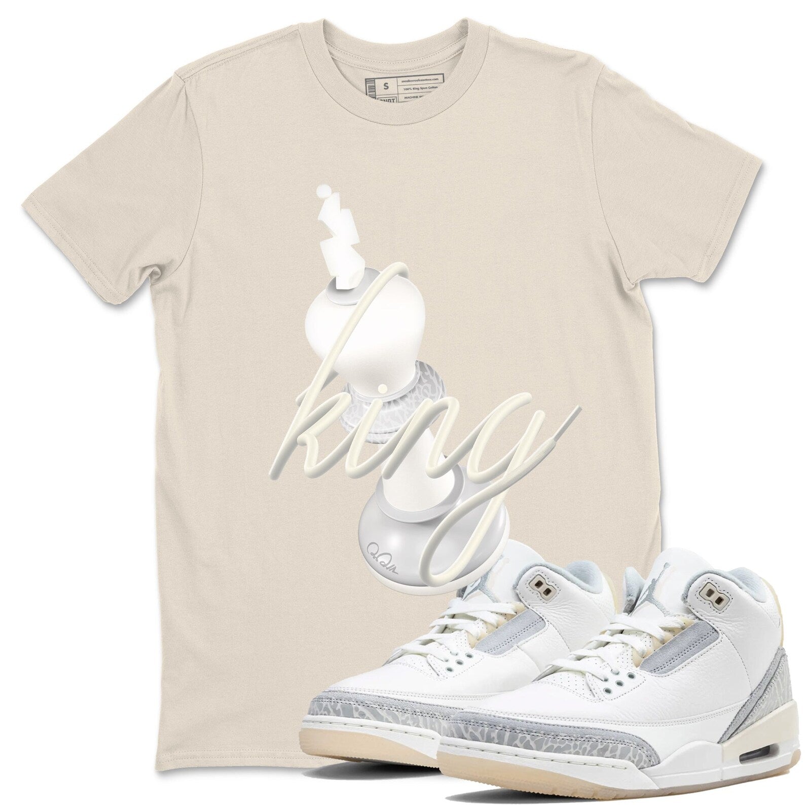 3D King Sneaker Tee - Unisex Cotton Sneaker Shirts To Match Jordans 3s Craft Ivory T-Shirt, Sneaker Match Tee