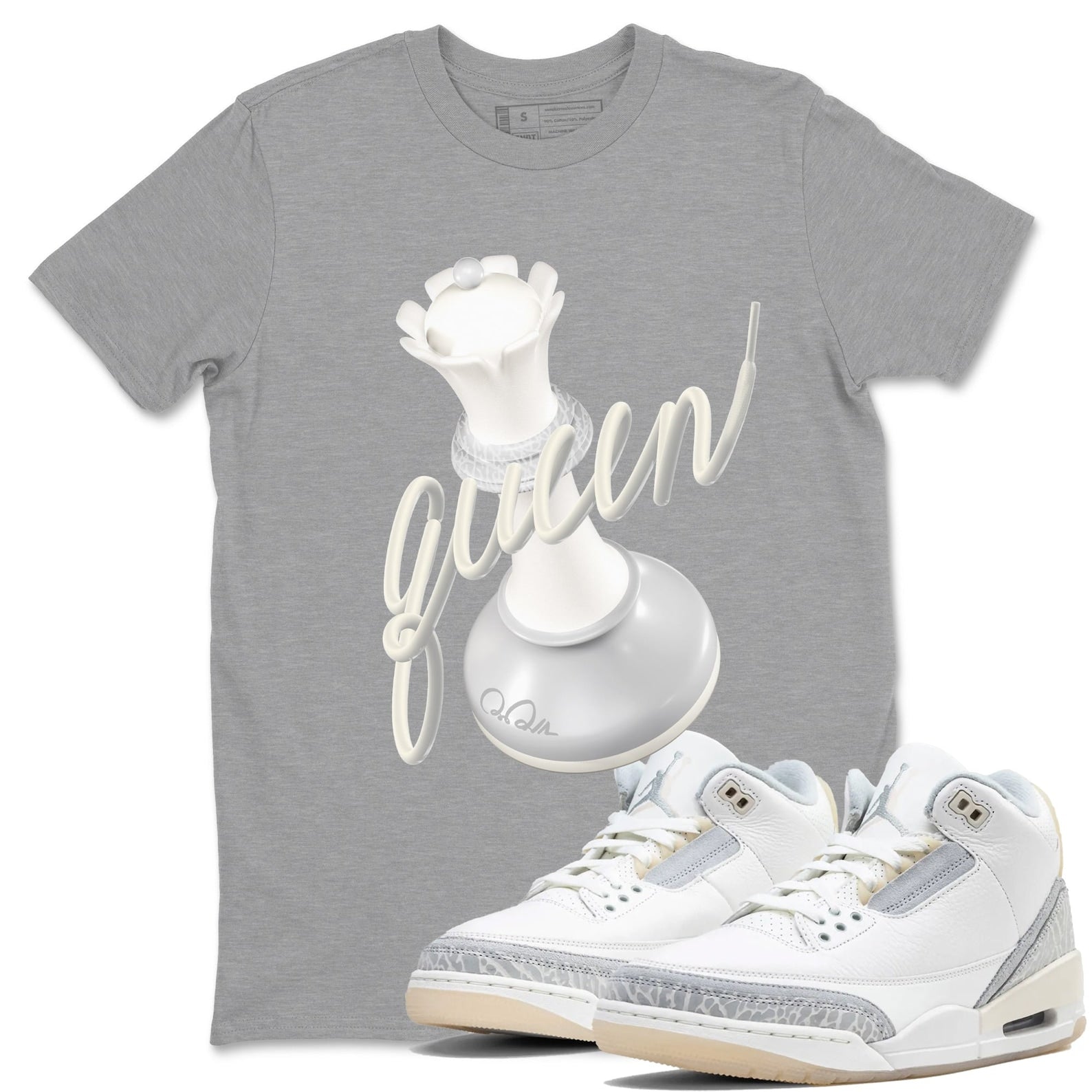 3D Queen Sneaker Tee - Unisex Cotton Sneaker Shirts To Match Jordans 3s Craft Ivory T-Shirt, Sneaker Match Tee