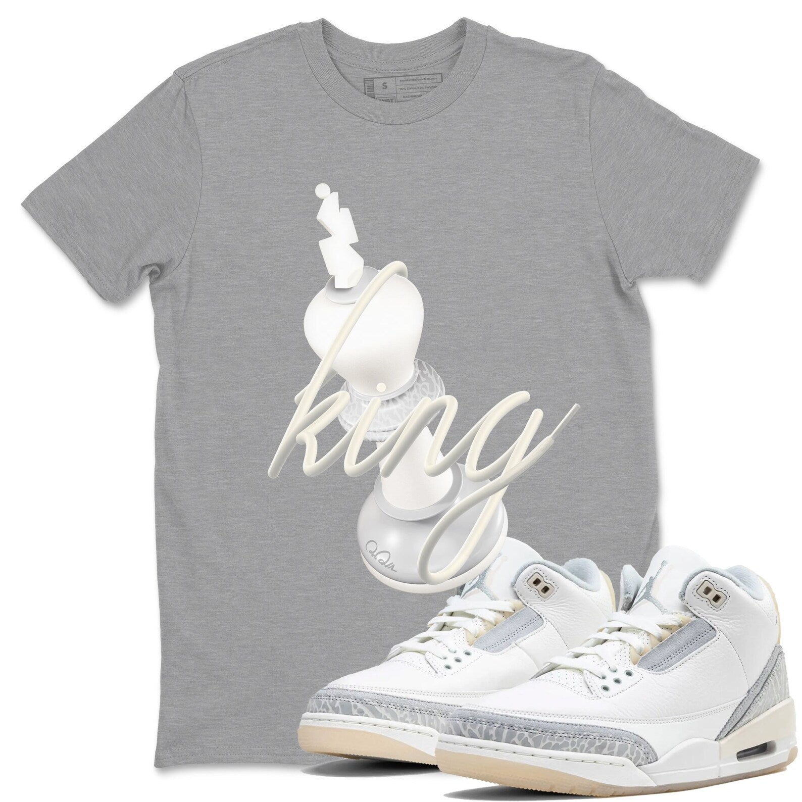 3D King Sneaker Tee - Unisex Cotton Sneaker Shirts To Match Jordans 3s Craft Ivory T-Shirt, Sneaker Match Tee