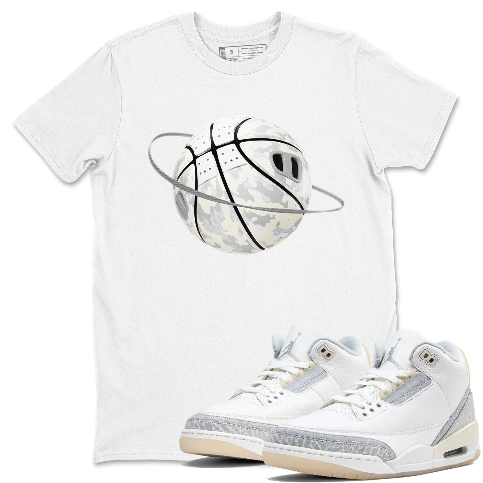 Camo Basketball Planet Sneaker Tee - Unisex Cotton Sneaker Shirts To Match Jordans 3s Craft Ivory T-Shirt, Sneaker Match Tee
