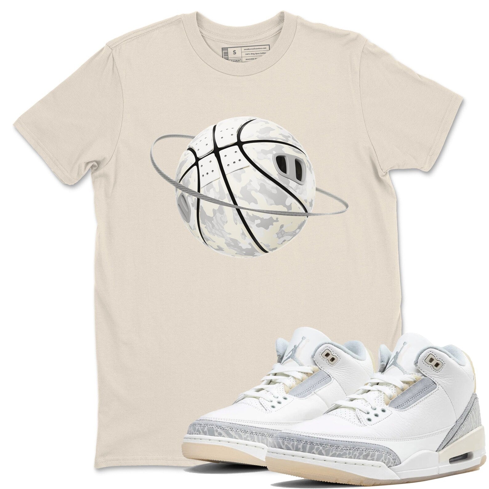 Camo Basketball Planet Sneaker Tee - Unisex Cotton Sneaker Shirts To Match Jordans 3s Craft Ivory T-Shirt, Sneaker Match Tee
