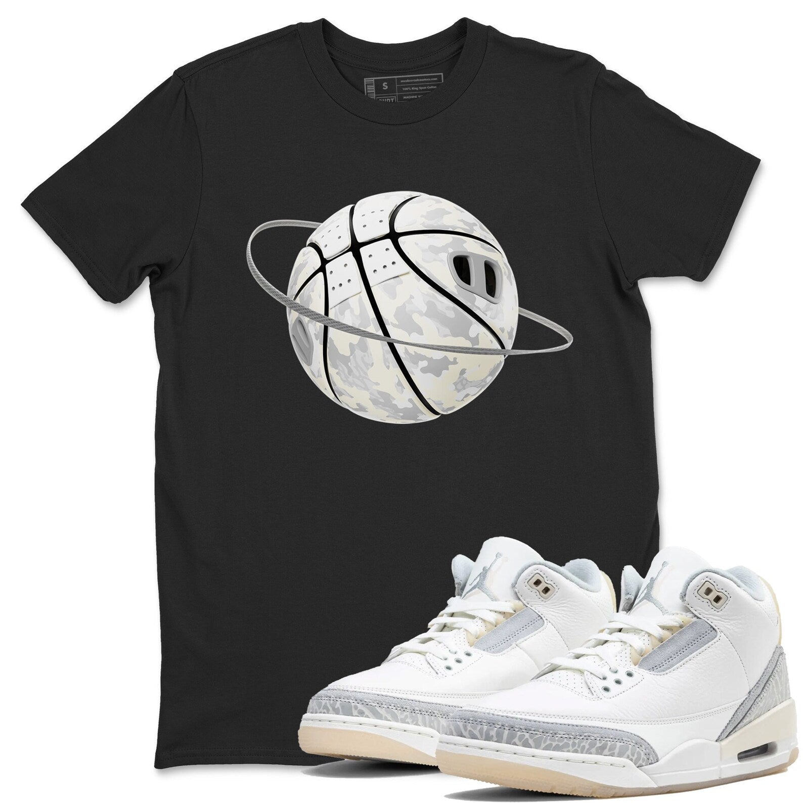 Camo Basketball Planet Sneaker Tee - Unisex Cotton Sneaker Shirts To Match Jordans 3s Craft Ivory T-Shirt, Sneaker Match Tee