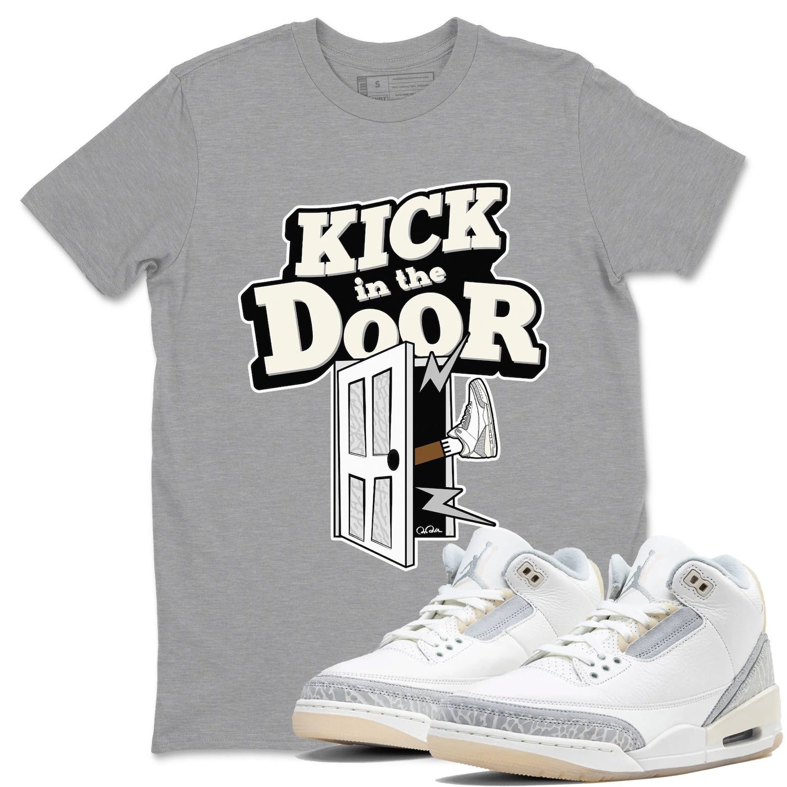 Kick In The Door Sneaker Tee - Unisex Cotton Sneaker Shirts To Match Jordans 3s Craft Ivory T-Shirt, Sneaker Match Tee