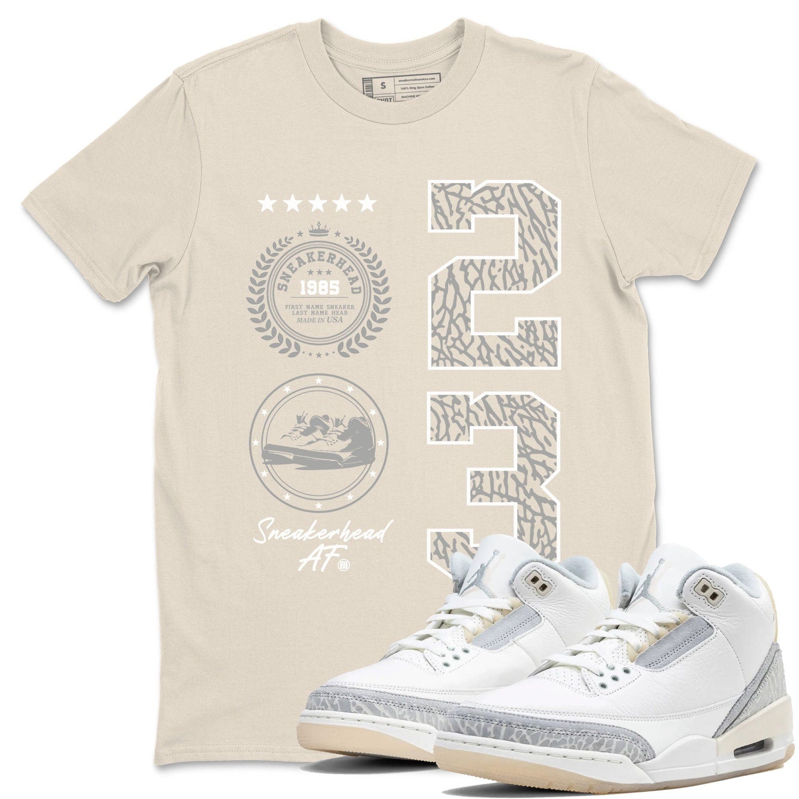 Sneaker Emblem Sneaker Tee - Unisex Cotton Sneaker Shirts To Match Jordans 3s Craft Ivory T-Shirt, Sneaker Match Tee