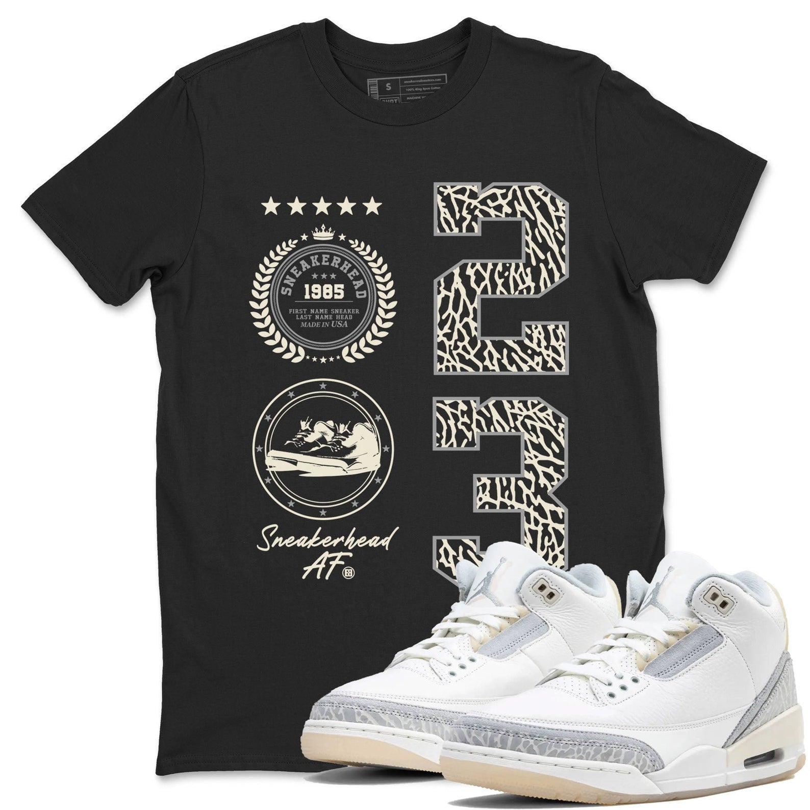 Sneaker Emblem Sneaker Tee - Unisex Cotton Sneaker Shirts To Match Jordans 3s Craft Ivory T-Shirt, Sneaker Match Tee