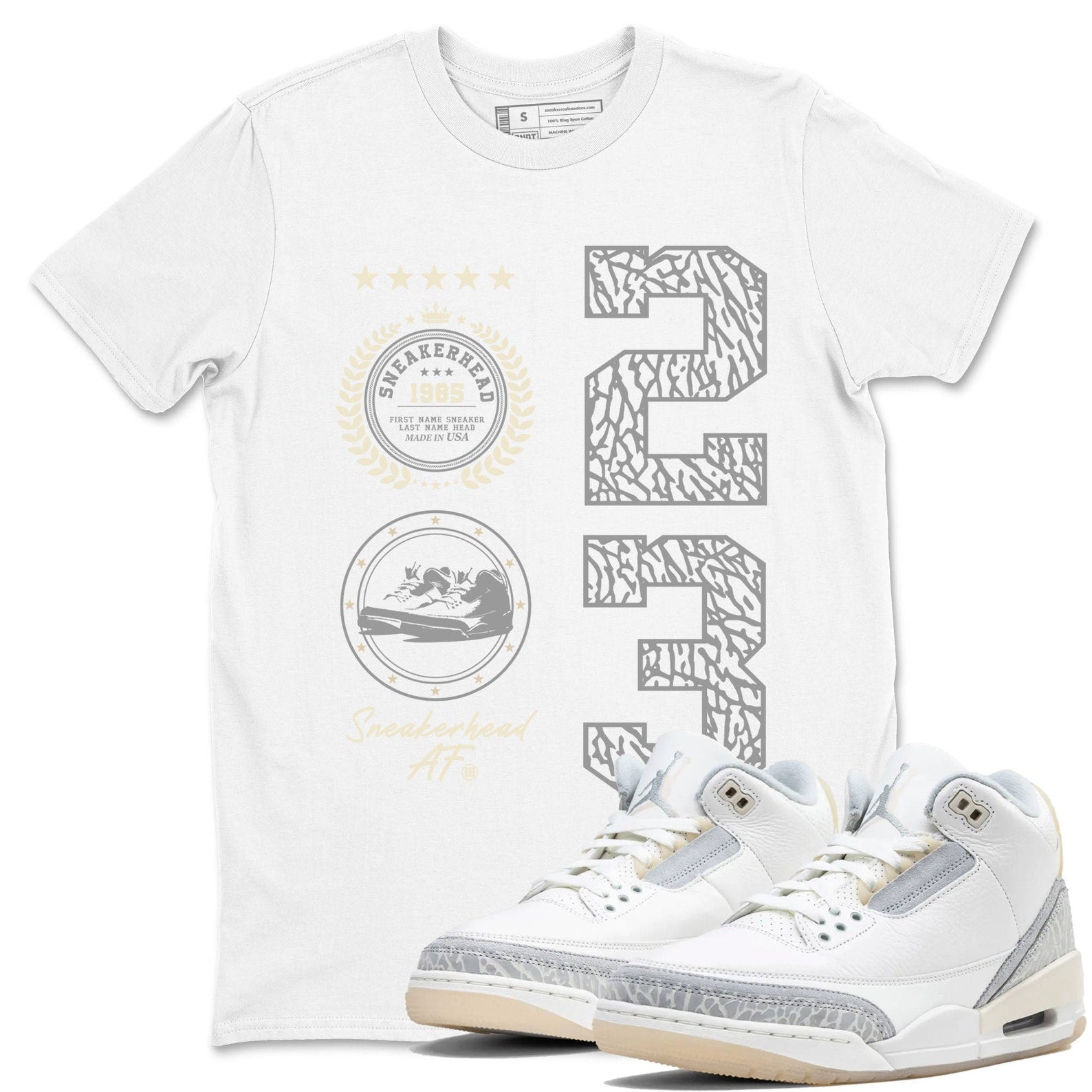 Sneaker Emblem Sneaker Tee - Unisex Cotton Sneaker Shirts To Match Jordans 3s Craft Ivory T-Shirt, Sneaker Match Tee