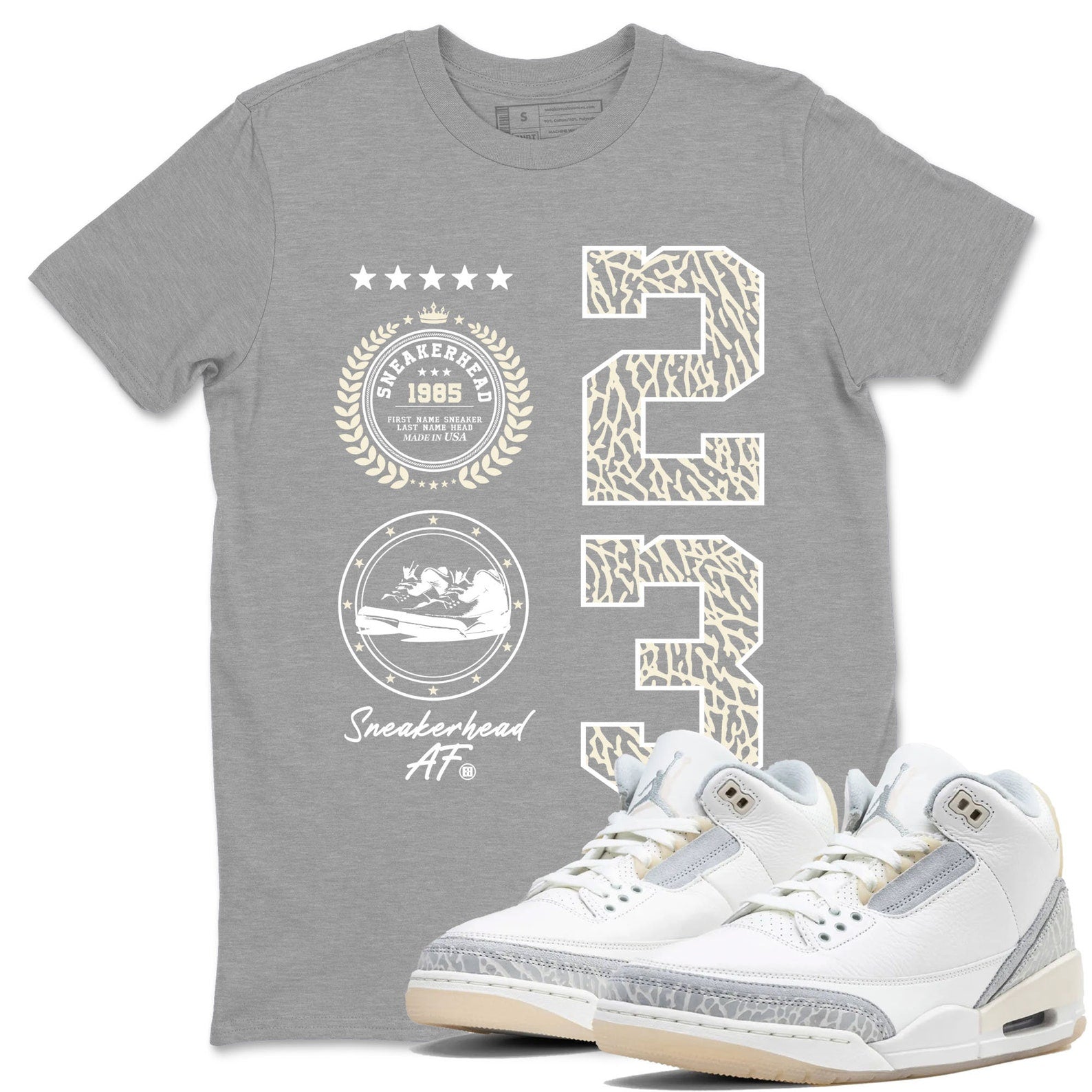 Sneaker Emblem Sneaker Tee - Unisex Cotton Sneaker Shirts To Match Jordans 3s Craft Ivory T-Shirt, Sneaker Match Tee