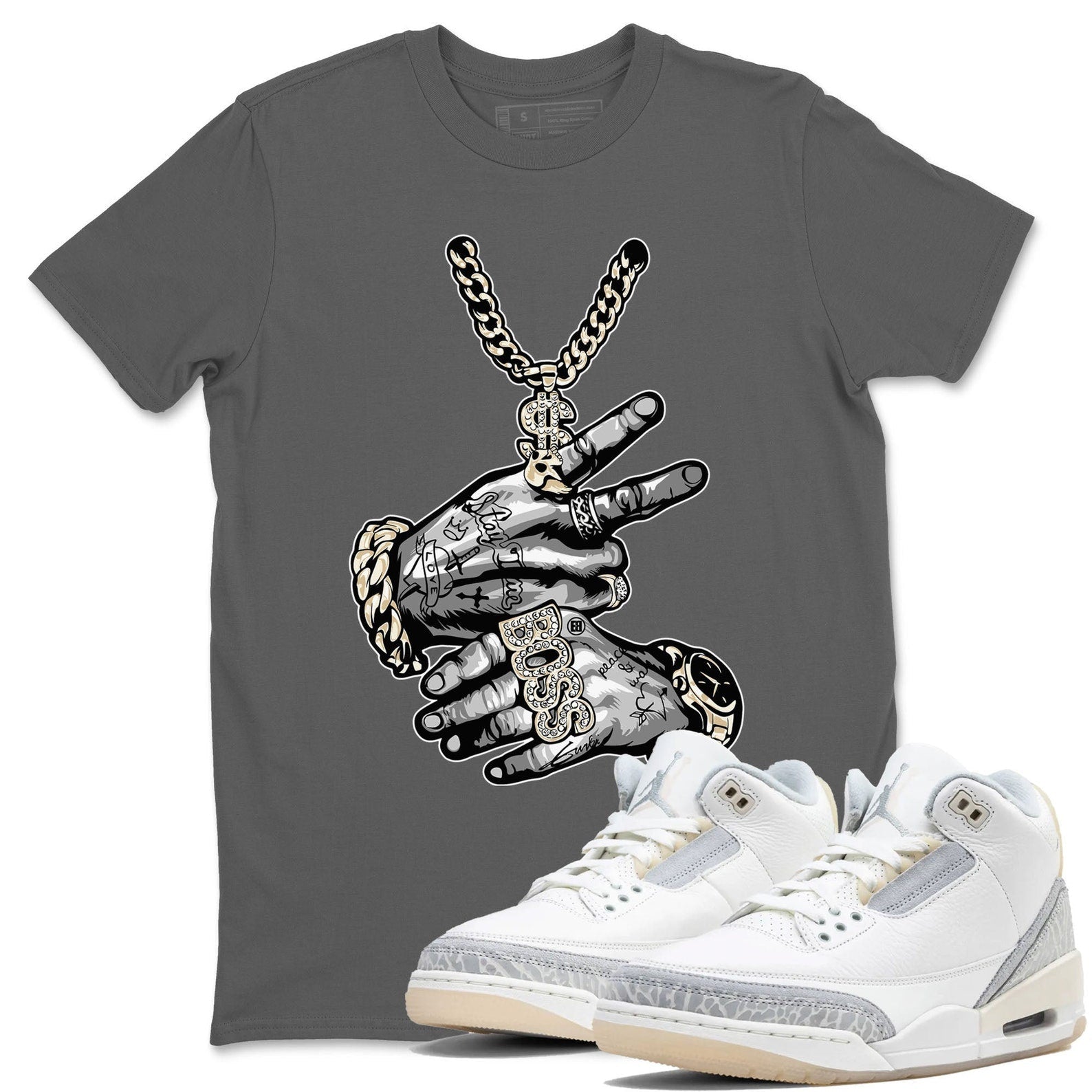 Tatto Hands Sneaker Tee - Unisex Cotton Sneaker Shirts To Match Jordans 3s Craft Ivory T-Shirt, Sneaker Match Tee