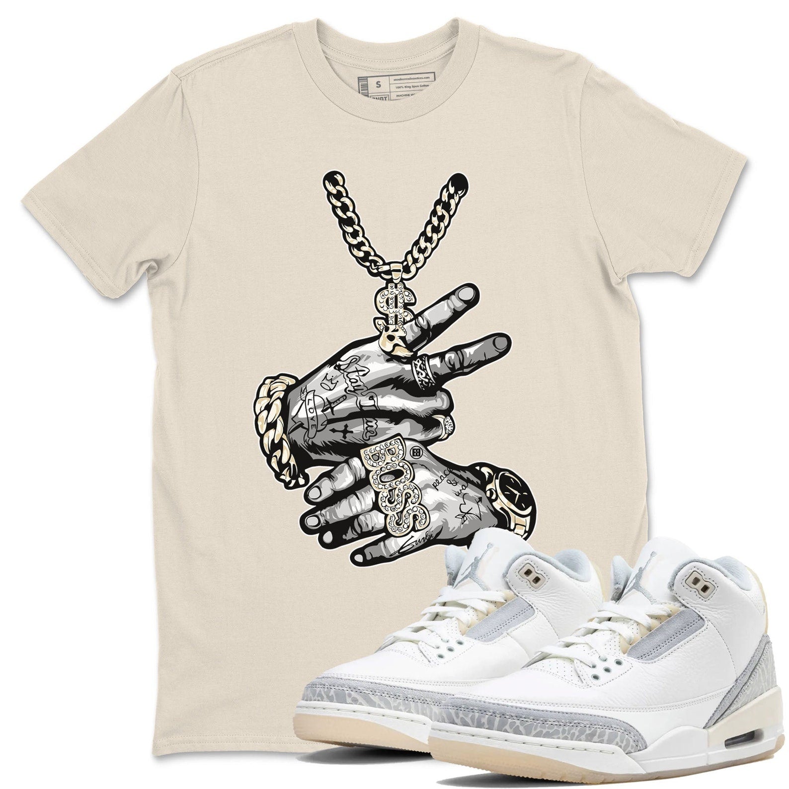 Tatto Hands Sneaker Tee - Unisex Cotton Sneaker Shirts To Match Jordans 3s Craft Ivory T-Shirt, Sneaker Match Tee
