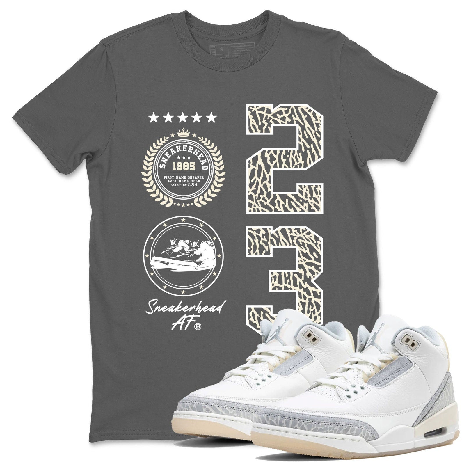 Sneaker Emblem Sneaker Tee - Unisex Cotton Sneaker Shirts To Match Jordans 3s Craft Ivory T-Shirt, Sneaker Match Tee