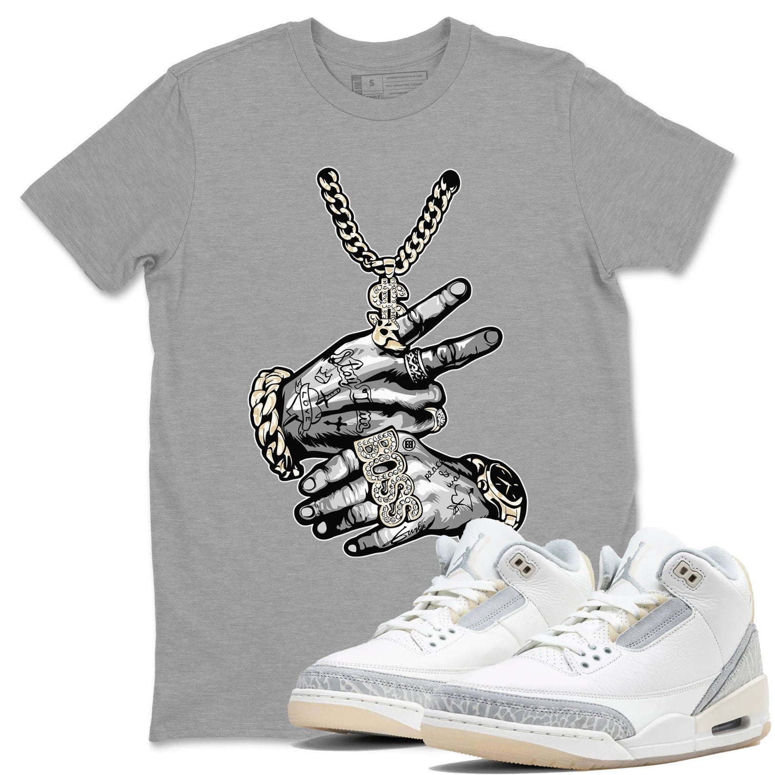 Tatto Hands Sneaker Tee - Unisex Cotton Sneaker Shirts To Match Jordans 3s Craft Ivory T-Shirt, Sneaker Match Tee