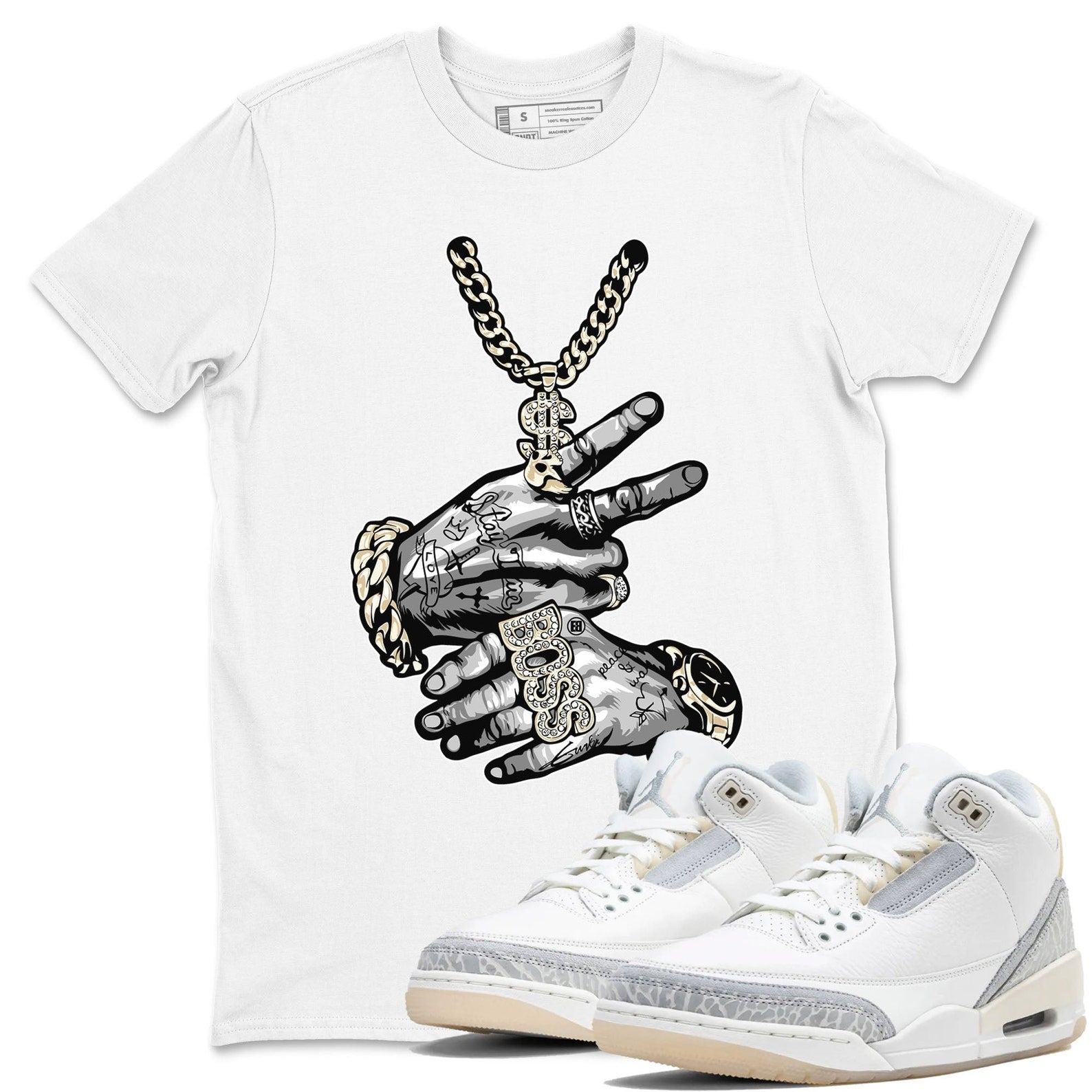 Tatto Hands Sneaker Tee - Unisex Cotton Sneaker Shirts To Match Jordans 3s Craft Ivory T-Shirt, Sneaker Match Tee
