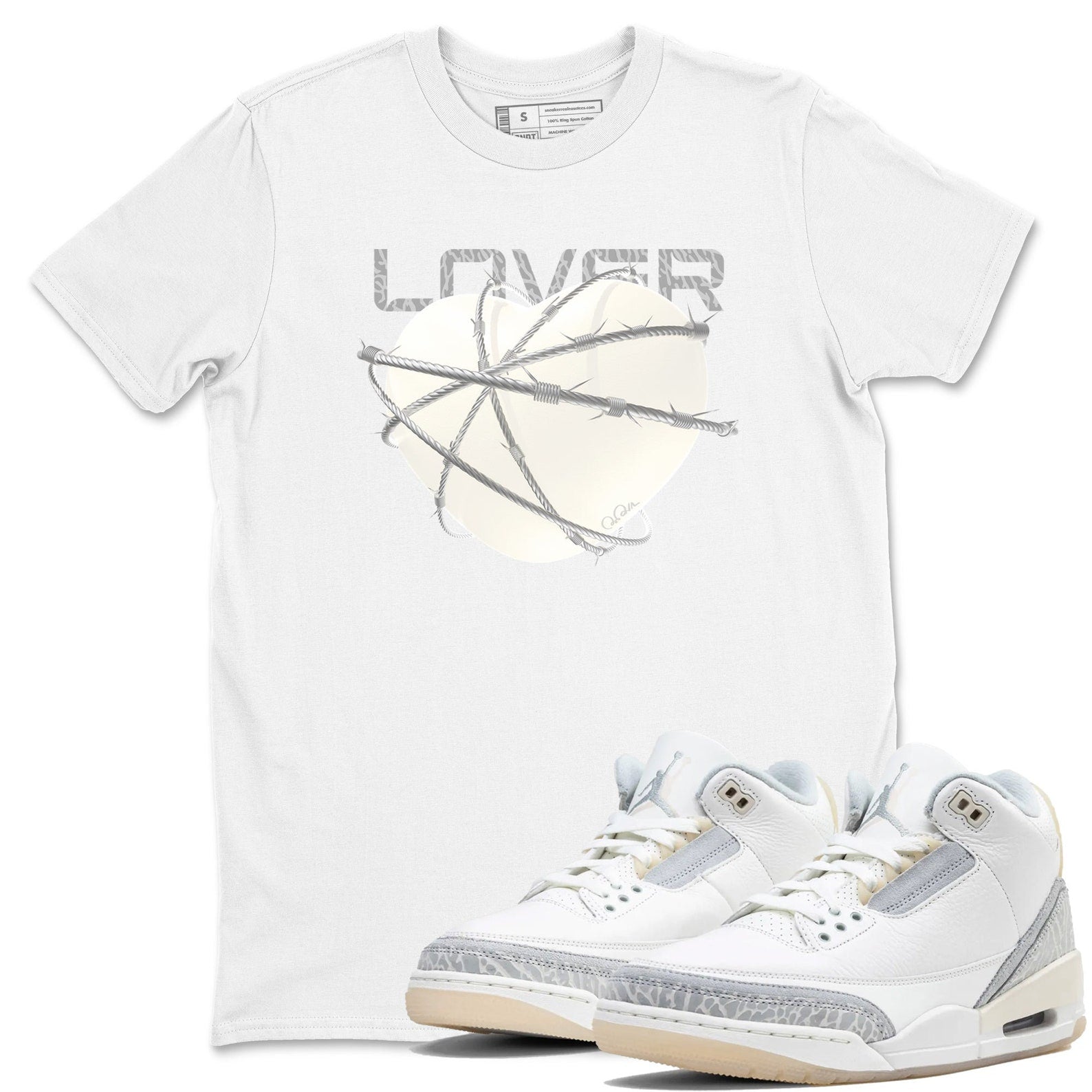 Heart Lover Sneaker Tee - Unisex Cotton Sneaker Shirts To Match Jordans 3s Craft Ivory T-Shirt, Sneaker Match Tee