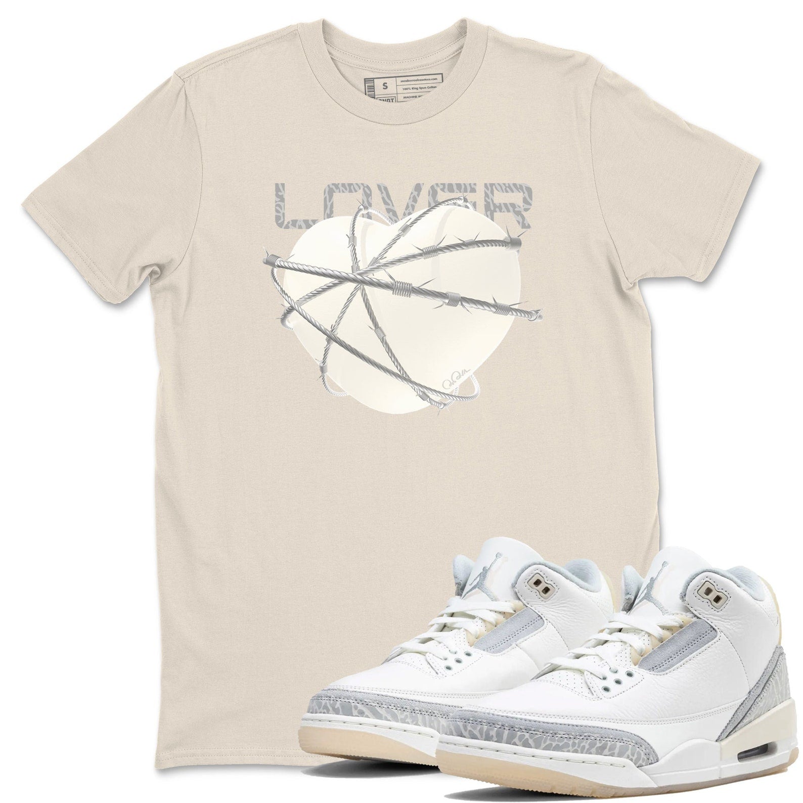 Heart Lover Sneaker Tee - Unisex Cotton Sneaker Shirts To Match Jordans 3s Craft Ivory T-Shirt, Sneaker Match Tee