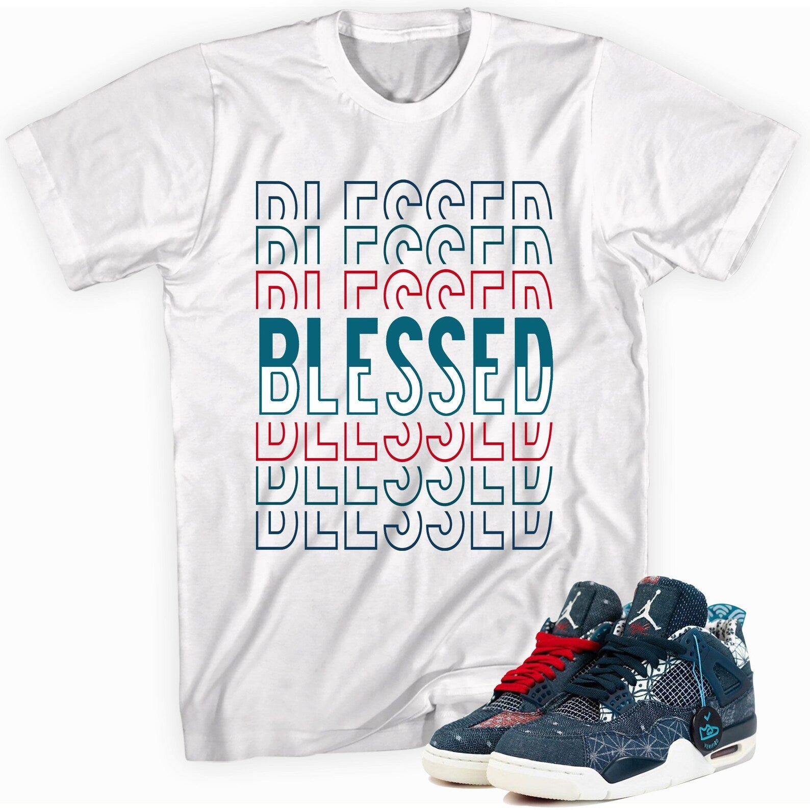 Blessed shirt Made To Match Jordan 4 Retro Sashiko Deep Ocean T-Shirt, Sneaker Match Tee