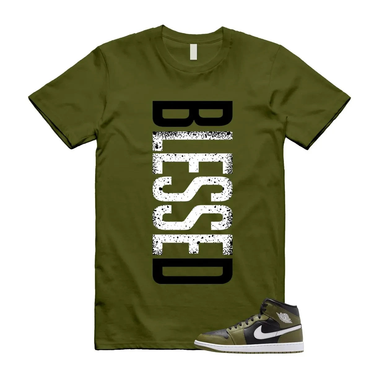 1 Sequoia Olive Green Black White Air Mid T-Shirt Match VERTBLS, DQ8426-092 Sneaker Match Tees T-Shirt, Sneaker Match Tee