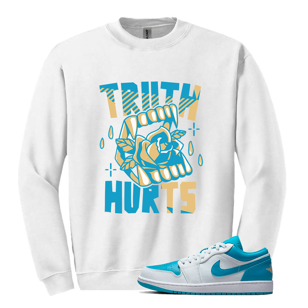 Jordan 1 Low Aquatone Sweatshirt to Match Truth Aquatone 553558-174, Match Sneaker Tee