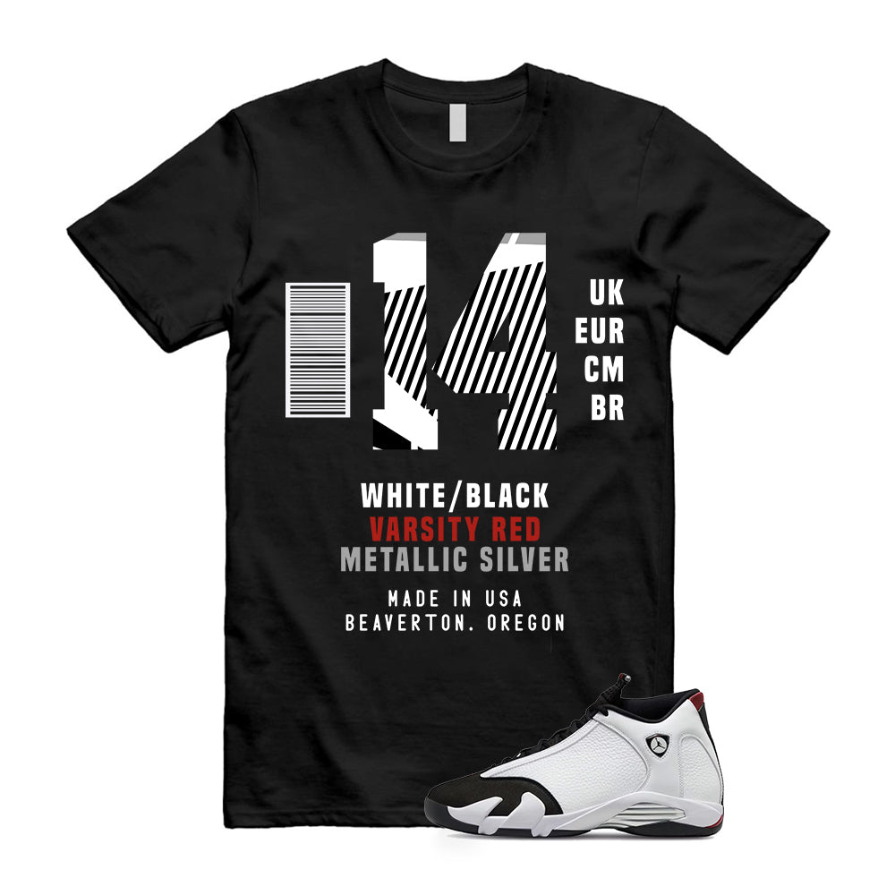 Air Jordan 14 Retro Black Toe Shirt To Match Box Label T-Shirt, 487471-160 Match Sneaker Tee
