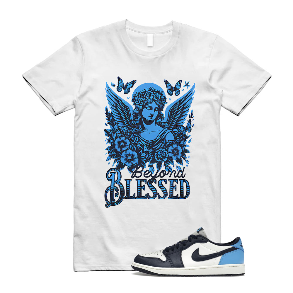 Air Jordan 1 Low OG Obsidian Shirt To Match Blessed Sneaker White T-Shirt, CZ0790-400 Match Sneaker Tee