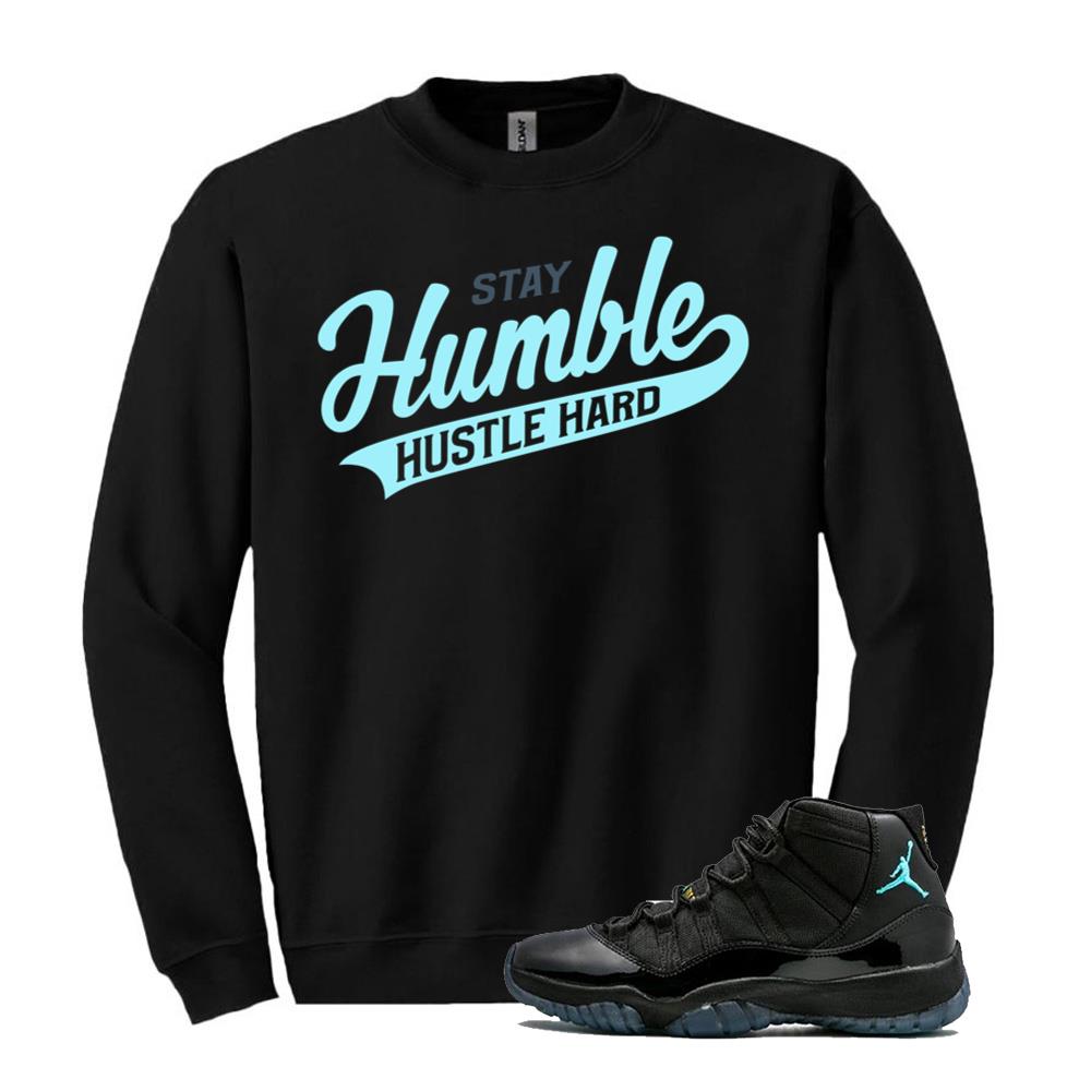 Air Jordan 11 Retro Gamma Blue Sweatshirt to Match Stay Humble Hustle Hard 378037-006 Match Sneaker Tee