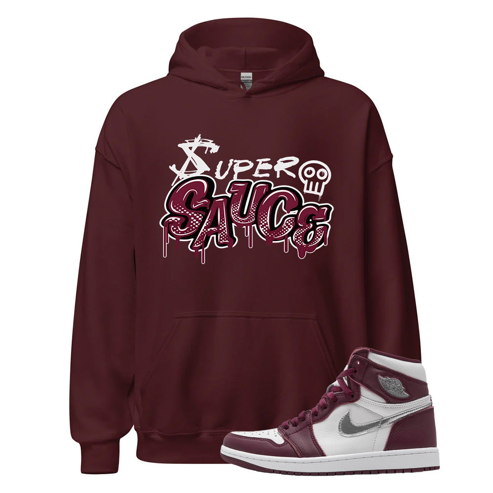 Air Jordan 1 Bordeaux Hoodie to Match Super Sauce, 555088-611, Match Sneaker Tee